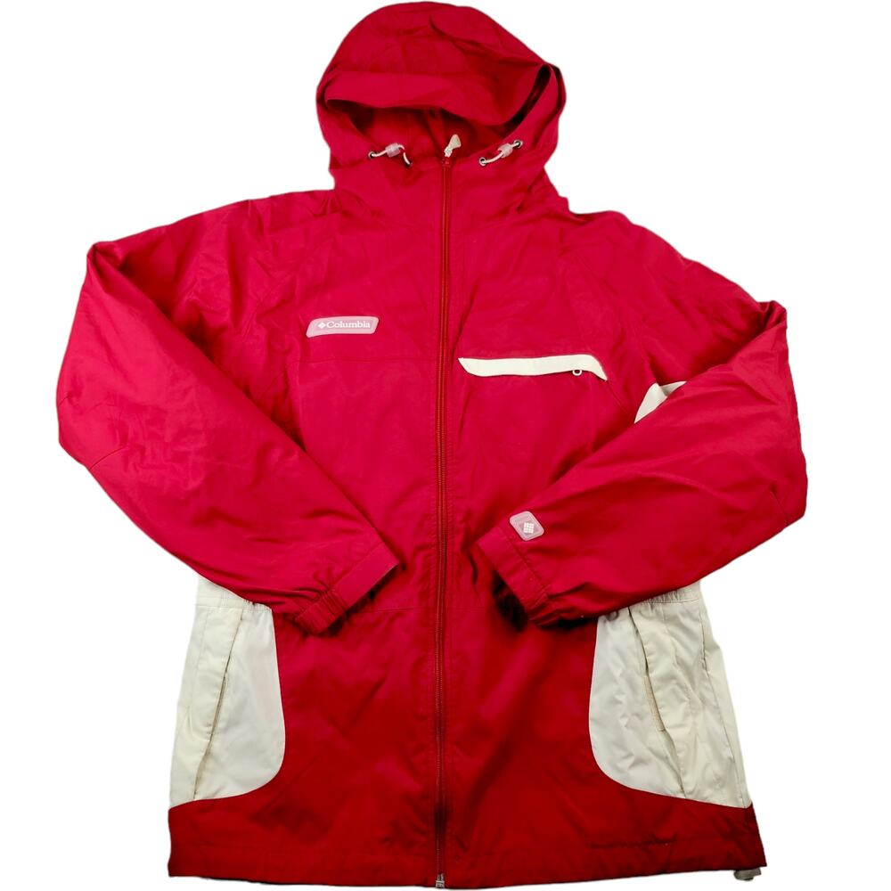 Columbia Jacket Womens Medium Red White Lightweight Thin Winter Shell Snowboard